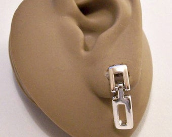 Napier Square Double Block Hoop Pierced Post Stud Earrings Silver Tone Vintage Small Bar Linked Open Slotted Dangles