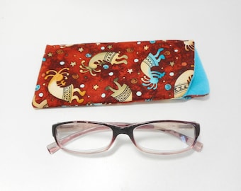 Kokipelli Eyeglass Case, Brown Eye Glass Case, Fabric Eyeglass holder, Readers Case, Sunglass Case