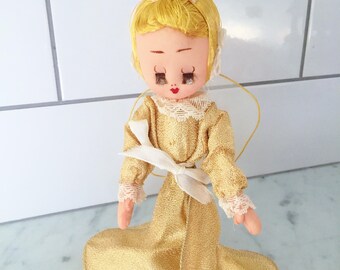 Gold Lame Angel, Vintage Mesh Angel, Made in Japan, Angel Tree Topper, 1950s Angel, Christmas Angel, Christmas Decor