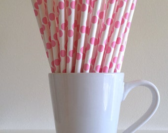 Pink Polka Dot Paper Straws Party Supplies Party Decor Bar Cart Cake Pop Sticks Mason Jar Straws Party Graduation