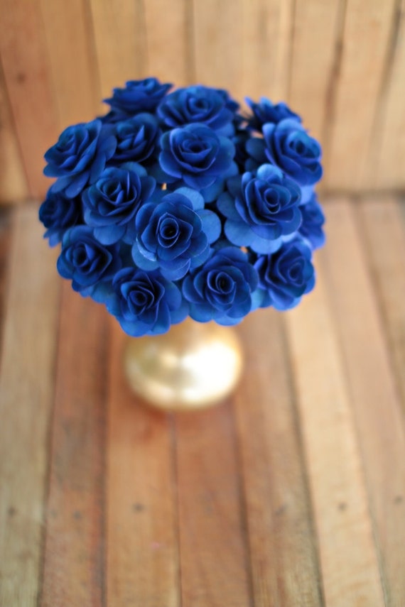 Royal Blue Wooden Roses Two Dozens with Wire Stem 2