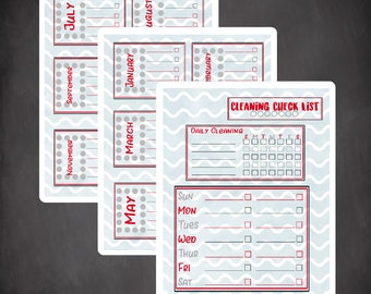 Printable cleaning list, monthly cleaning list, daily cleaning check list, monthly task list, organization printable, printable lists, color