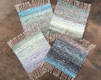 Handwoven Down By the Sea - Mug Rugs, Set of 4, coasters