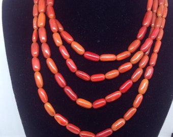 Vintage red coral multi strand necklace