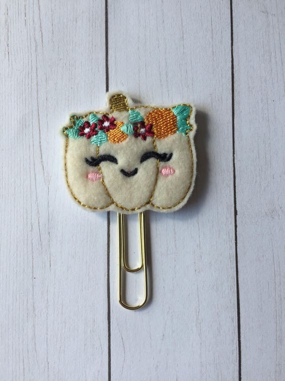 Floral Pumpkin planner Clip/Planner Clip/Bookmark. Pumpkin planner clip. fall planner clip. Floral planner clip. Cream pumpkin clip