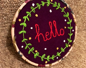 Hello Embroidered Floral Hoop