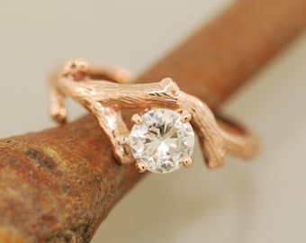 Bud Branch with Moissanite and Band,engagement ring,alternative engagement ring,twig ring,twig engagement ring,branch and,twig band