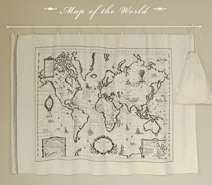 Cotton Linen World Map Fabric For Craft Vintage Color Map