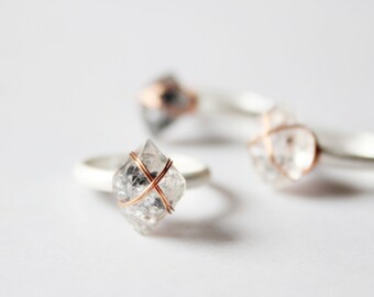 Herkimer Diamond Ring,Minimalist ring,Raw gemstone ring,raw stone ring,Raw crystal ring,raw quartz ring,rock rings,bohemian rings silver
