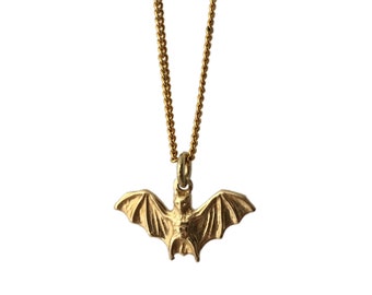 BAT Brass Pendant Necklace on 18" Gold Plated Chain