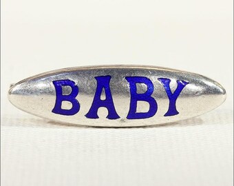 Antique Charles Horner Silver and Enamel 'Baby' Brooch Pin, Cobalt Blue