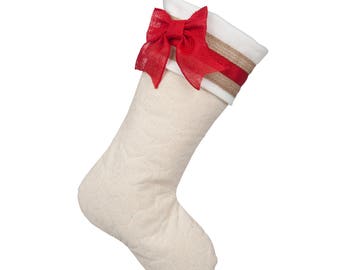 Quilted Christmas Stocking with Red Cuff Accents - D