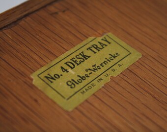 Vintage Globe Wernicke Wooden Desk Organizer In/Out Letter Tray