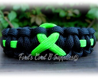 Lime Green Awareness Ribbon Paracord Bracelet, Lyme Disease, Lymphoma, Non-Hodgkins Lymphoma, Muscular Dystrophy, Mental Health, Ivemark