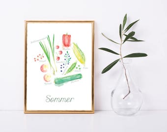 Art print, kitchen print, fruits and vegetables SUMMER