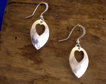 Heart Earrings,Heart Jewellery, Handmade, Sterling Silver, Hammered Silver, Hearts, Heart Drops, Planished, Valentine Gift, Romantic Gift