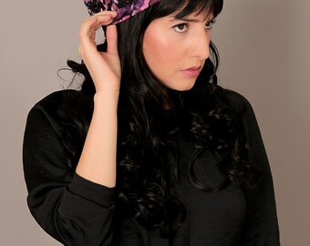 Winter sale 20% off - Black Barrett hat - Modest Hair Barrett - Floral hat - Full cover Headcoverings