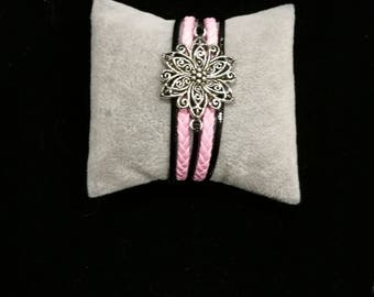 MULTISTRAND pink and black leather bracelet