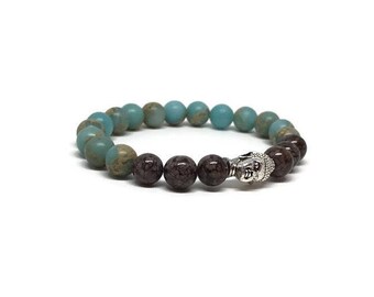 Serpentine Stone and Bronw Jasper Bracelet, Buddha Bracelet, Mala Bracelet, Kundalini Bracelet, Serpentine Stone Bracelet, Jasper Bracelet