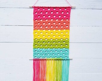 Rainbow Wall Hanging, Rainbow Baby, Rainbow Nursery Decor, Yarn Tapestry, Crochet Wall Hanging, LGBTQ Pride Decor, Birthday Gift, Wall Art