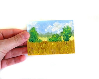Original ACEO Painting - Country Field Summer Mini Art