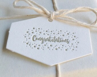 Set of 5 - Mini ‘Congratulations’ Letterpress Hexagonal Swing Tags