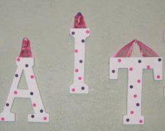 Wooden Letters with White with Pink and Purple Polka Dots