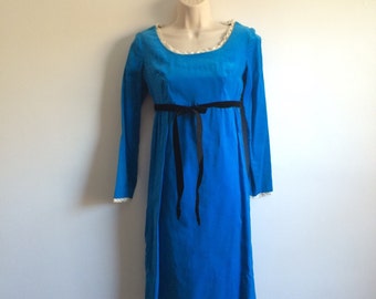 Vintage blue velvet empire waist dress size small