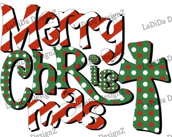 Merry Christ Mas Striped Polka Dot Sublimation Transfers Merry ChrisTmas Candy Cane Stripe