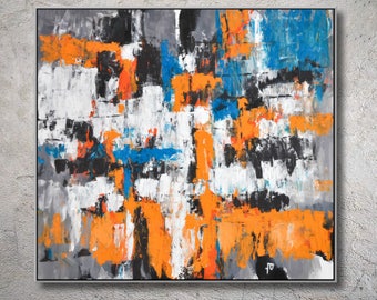 Original Abstract Art Painting On Canvas Contemporary Art, orange black Canvas Painting MODIZ art