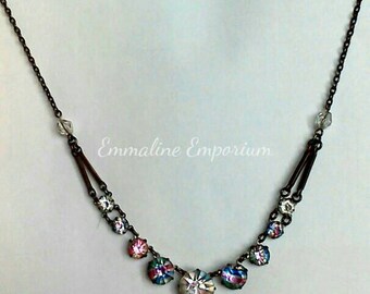 Antique Early Art Deco Czech Rainbow Crystal Necklace.