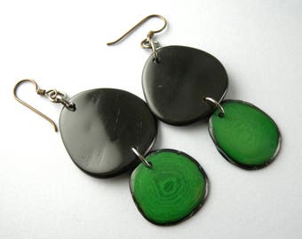 Black and Green Tagua Nut Eco Friendly Earrings with Free USA Shipping #taguanut #ecofriendlyjewelry