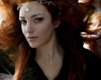 Medieval elven rainbow moonstone silver circlet tiara headpiece crown