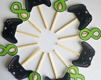 Video game themed birthday cupcake toppers. Xbox, PlayStation cupcake toppers. Gamer birthday decor