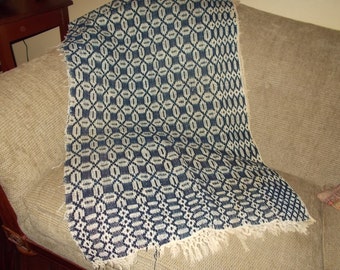 19th Century Antique Coverlet Indigo & Ecru