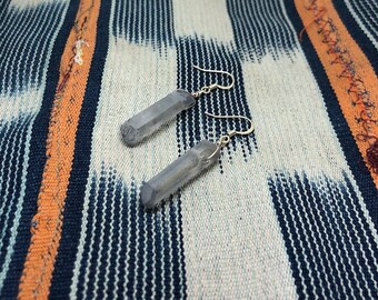 Gray Quartz Crystal Earrings