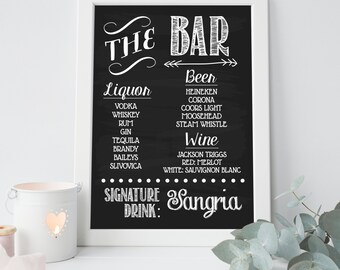 Wedding Drink Sign, Bar Sign, Signature Drink, Chalkboard Style, Alcoholic Sign, Party Sign, Poster, Rustic
