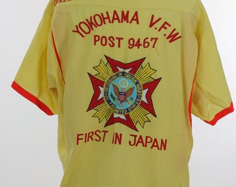 Vintage Bowling shirt 50s 60s bowling shirt Yokohama VFW Japan VFW bowling shirt Rockabilly shirt Military bowling shirt M