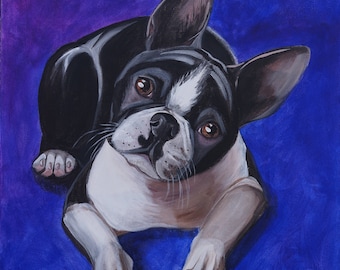 16"x20" Boston Terrier Portrait, Original Acrylic Painting, Handmade, Personalized Gift