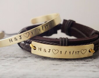 Personalized couple name bracelet custom couples bracelet Anniversary Gift for boyfriend hand stamped bracelet custom birthday gift for him