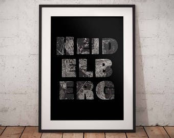 Heidelberg - A4 / A3 print - MapInBlack
