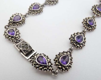 Vintage Silver Necklace of Amethyst and Marcasite