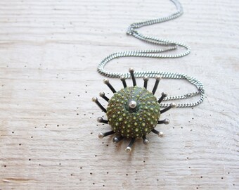 Green Sea Urchin Sterling Silver Necklace Sea Anemone