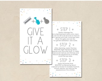 instant printable - mini facial cards - hand illustrated design - ready to print - skin care business - DIY - give it a glow - glow cards