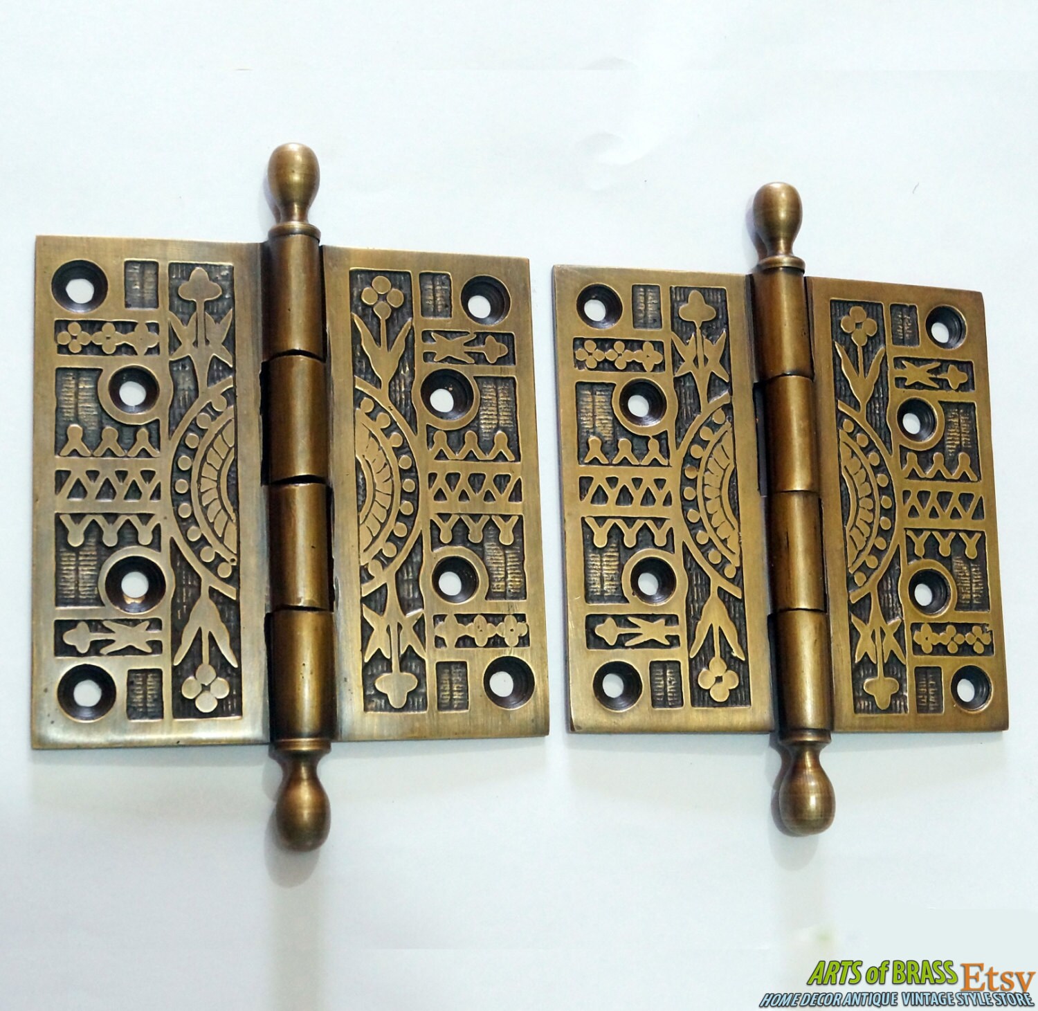 Pair / 2 Pcs Antique Vintage Solid Brass Large Door HINGES 🔎zoom - Pair / 2 Pcs Antique Vintage Solid Brass Large Door HINGES