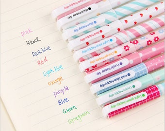 Colorful Pens, Set of 6 or 10 Colored Pens, Plastic Pens in Various Ink Colors, Fine Tip Ink Pens, Office Pens, Stationary Pen Set