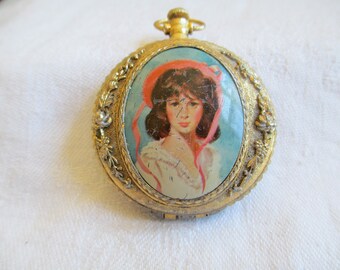 Vintage Powder Compact in the Shape of a Pocket Watch, Portrait Compact