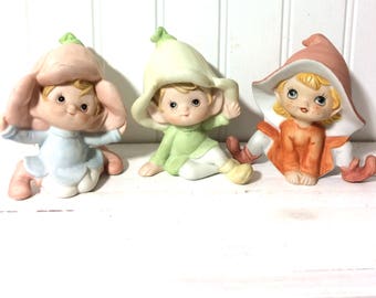 3 Vintage Ceramic Pixie Elves