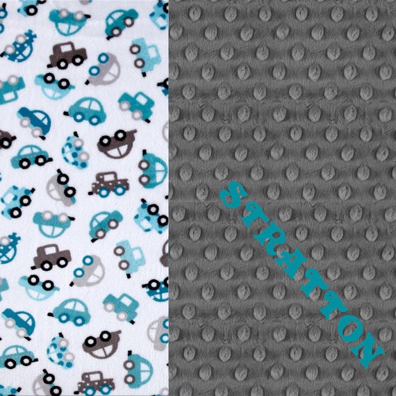 Toddler Blanket Teal Car, 48 x 60 in Personalized Blanket, Kids Minky Blanket Boy, Minky Throw Blanket, Blue Gray Cars Blanket