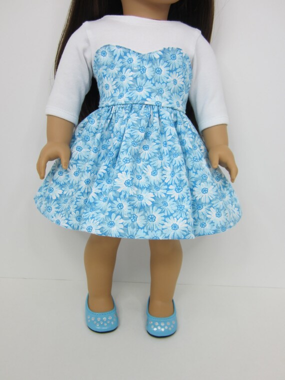 Items Similar To Handmade 18 Doll Clothes Light Blue And White Flowered Dress And Headband On 0676